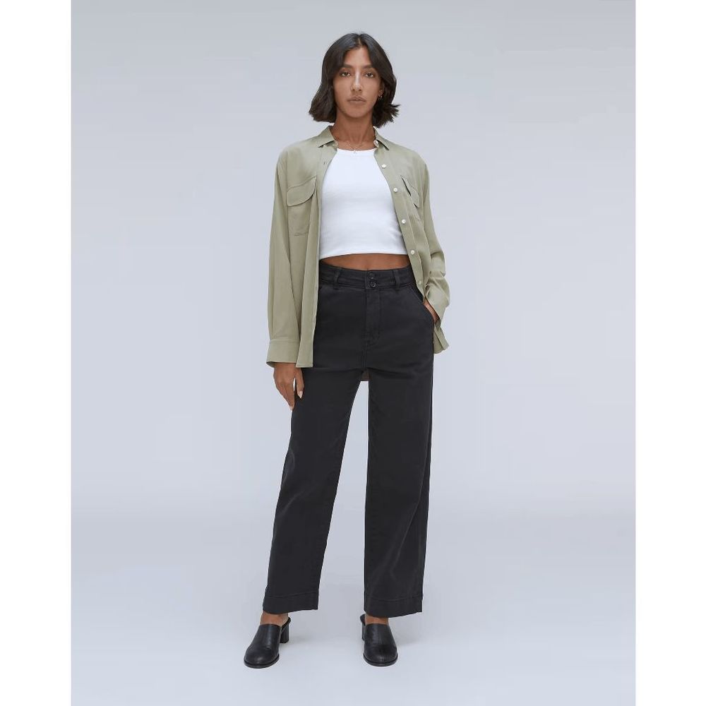 Everlane Womens Black High Rise Organic Cotton Wide Leg Crops Jeans Size 2